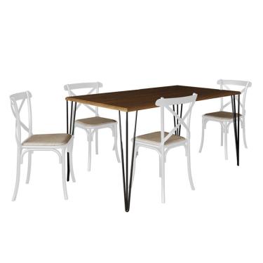 Imagem de Conjunto De Mesa Elen Retangular Tampo De Madeira 140X80Cm Amêndoa Com 4 Cadeiras Katrina Branca