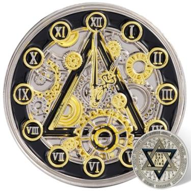 Imagem de Leafence Sobriety Coin Gear Relógio Design AA Chip Medalhão com Fundo Mecânico Triângulo e Marcadores de Hora Esmalte Preto Narcóticos Alcoólicos Anônimos Presentes