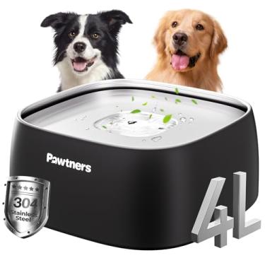 Imagem de Tigela de água para cães sem derramamento atualizada, de 3,827 g/4L, toda de aço inoxidável, com base antiderrapante, à prova de derramamento para bebedores bagunçados médios e grandes, antirespingos