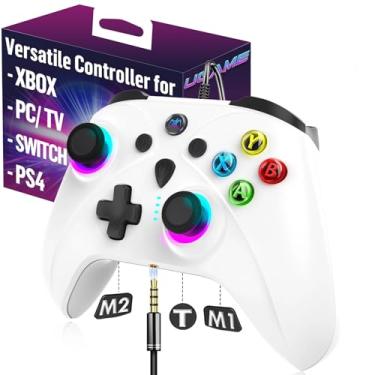 Imagem de Controle Xbox com fio para X Box Series X S One PC PS4 Switch, controles de controle de jogos com taxa de polling de 1000Hz sem drift Stick, paddle personalizado Turbo Remote, RGB Light White Gamepad