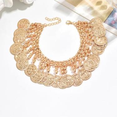 Imagem de Tornozeleira de moeda de ouro - joia de pé de corrente ajustável para mulheres, estilo boho