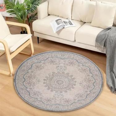 Imagem de Tapetes de área estilo marroquino imitação caxemira tapete redondo tapete doméstico para decoração de sala de estar e quarto tapete antiderrapante fácil de cuidar, rosa retrô, 80 cm
