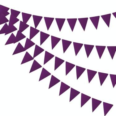 Imagem de Decoração de festa de lavanda roxa bandeiras pré-amarradas bandeira triangular de feltro roxo guirlanda para aniversário, casa, berçário, jardim, exterior, decoração de festivais (roxo escuro)
