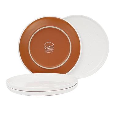Imagem de GZG Conjunto de 4 pratos de salada de cerâmica para jantar, pratos de sobremesa salpicados de 20 cm com base em tom de argila, pode ir ao micro-ondas e lava-louças