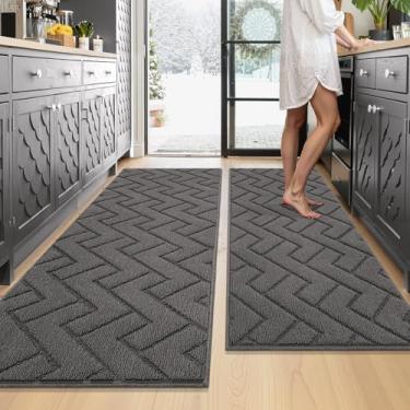 Imagem de hicorfe Conjuntos de tapetes e tapetes de cozinha, antiderrapante 2 peças tapete absorvente 100% polipropileno, tapete de corredor de cozinha confortável, lavável para cozinha, pia, lavanderia (50,8