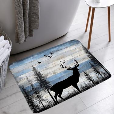 Imagem de HWSSHW Tapete de banho rústico de cervo floresta vida selvagem casa de fazenda cabana animal chalé caça acampamento vintage placa de madeira microfibra espuma viscoelástica decoração de banheiro
