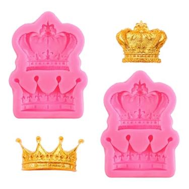 Imagem de 2 moldes de fondant de coroa de silicone 3D coroa chocolate moldes de silicone para decoração de bolos topo de cupcake chocolate açúcar artesanato pasta de goma projetos de artesanato de argila