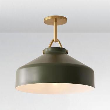 Imagem de Generic Flexillum Living Room Flush Mount 16, Design Elegante, Detalhes Angulares, Com Fio, Compatível Dimmer, Luminárias De Teto Para Sala, 16" Diâm. X 13,5" Altura (Poste Latão - Verde Oliva)
