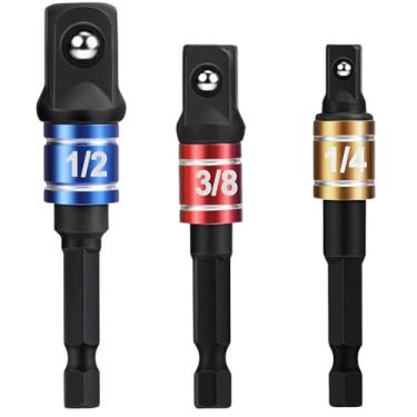 Imagem de Conjunto de soquete 3/8 (3 peças) - Conjunto de adaptadores de soquete de grau de impacto com suporte de broca, unidade de 1/10.2 cm, 3/20.3 cm, 1/5.1 cm para furadeira elétrica e chave de impacto de