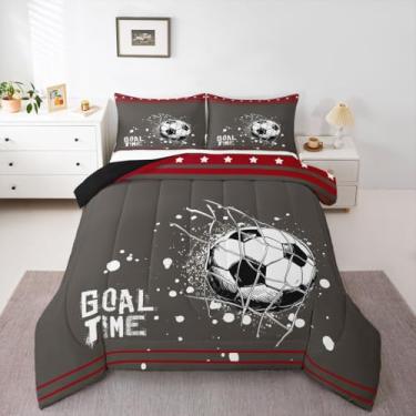 Imagem de Erosebridal Conjunto de edredom completo para meninos, futebol e cidade, jogo de bola, geométrico, polígono, estrelas, listrado, para quarto de crianças, adolescentes e adultos (Tampa Bay)