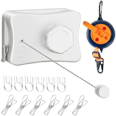 Imagem de Varal retrátil, kit de linha de roupas para ambientes internos e externos, linha de lavanderia de secagem de roupas resistentes, 5 metros, suporte de secagem na parede, sem flacidez, roupas de viagem