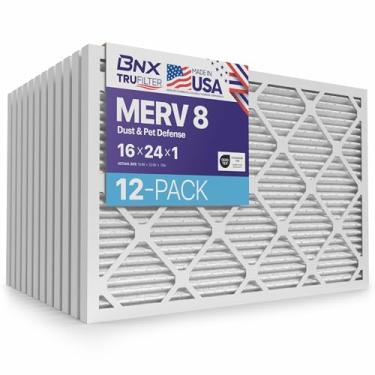 Imagem de BNX Filtro de ar TruFilter MERV 8 16 x 24 x 1 (pacote com 12) – Feito nos EUA – Filtros plissados de ar condicionado HVAC AC para poeira, animais de estimação, mofo, pólen MPR 600 – 700 e FPR 5