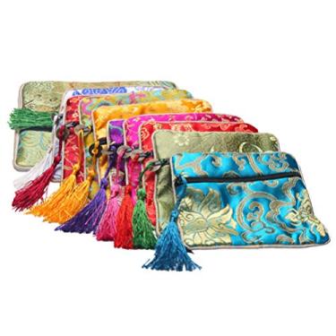 Imagem de 10 Pcs Saco De Jóias Com Zíper Bolsa Porta Joias Vintage Bolsa De Seda Jóias Bolsa De Moedas Bordada Saco De Bordados Saco De Jóias Bolsa De Joias Clássico Brocado Mulheres Sachê