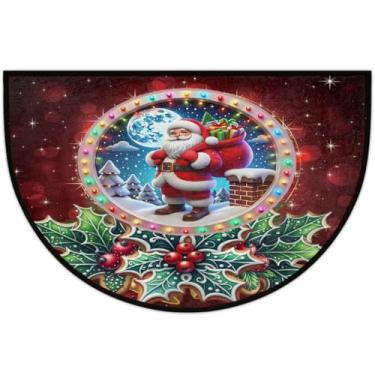 Imagem de Tapete de porta meio redondo, presente de Papai Noel, antiderrapante, absorvente, semicírculo, tapetes laváveis, meia lua, tapetes para ambientes internos, pátio, cozinha, banheiro, entrada, lareira
