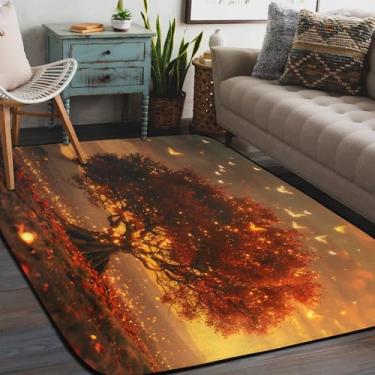 Imagem de Tapete de área para sala de estar, lavável à máquina, folhas de outono, borboleta, antiderrapante, tapete macio, para sala de estar, quarto, sala de jantar, berçário, cozinha, decoração de casa