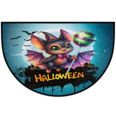 Imagem de Tapete de porta meio redondo, morcego fofo, Halloween, antiderrapante, absorvente, semicírculo, tapetes laváveis, meia lua, para ambientes internos, pátio, cozinha, banheiro, entrada, lareira