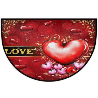 Imagem de Tapete de porta meio redondo para dia dos namorados, antiderrapante, absorvente, semicírculo, tapetes laváveis, meia lua, para ambientes internos, pátio, cozinha, banheiro, entrada, lareira, decoração