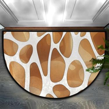 Imagem de Tapete de porta meio redondo, pele de animal, marrom, vintage, antiderrapante, absorvente, semicírculo, tapetes laváveis, para ambientes internos e externos, pátio, cozinha, banheiro, entrada, lareira