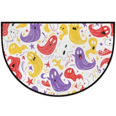 Imagem de Tapete de porta meio redondo, colorido, fantasmas de Halloween, antiderrapante, absorvente, semicírculo, laváveis, tapetes de meia lua, para interior, pátio, cozinha, banheiro, entrada, lareira