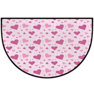 Imagem de Tapete de porta meio redondo para dia dos namorados, antiderrapante, absorvente, semicírculo, tapetes laváveis, meia lua, para ambientes internos, pátio, cozinha, banheiro, entrada, lareira, decoração
