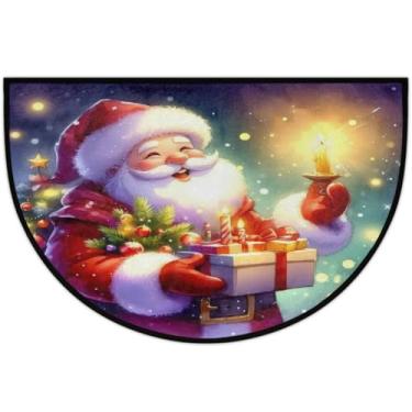 Imagem de Tapete de porta meio redondo, presentes engraçados, Papai Noel, antiderrapante, absorvente, semicírculo, tapetes laváveis, meia lua, tapetes para interior, pátio, cozinha, banheiro, entrada, lareira