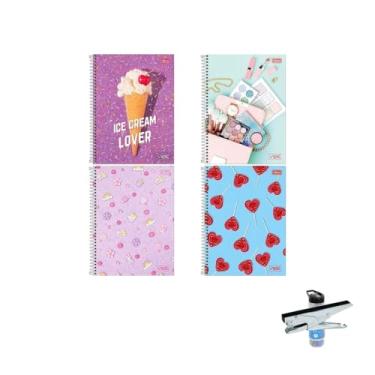 Imagem de Kit Caderno Universitário Vibe Feminino 80F + Caneta Esferográfica Pote 24 Unidades + Grampeador Alicate HP45