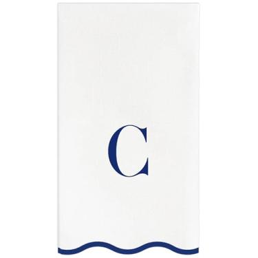 Imagem de Stxy's Toalhas de hóspedes descartáveis, 40 toalhas de mão com letras monograma - carta azul marinho, guardanapos de jantar de papel recortado com monograma, para banheiro e lavabo (C)