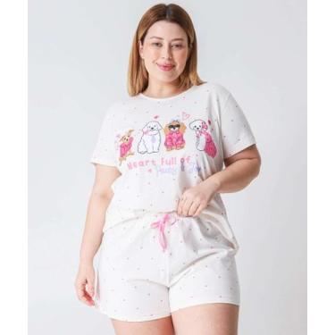 Imagem de Pijama Plus Size Feminino Poá Cachorros Marisa Off Whi-70077, Off whit