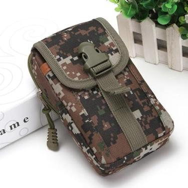 Imagem de Bolsa tática para celular Molle, coldre para smartphone, bolsa utilitária portátil EDC, porta-cartões, organizador, pacote de segurança resistente, adequado para cinto de cintura, camuflagem 10 x 16,7