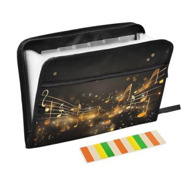 Imagem de Wassud Music Note Dourado Preto Acordeão Arquivo A4 Pasta de Arquivo de Papel Organizador de Documentos Folio com Etiquetas Pasta de Arquivo Expansível 13 Bolsos