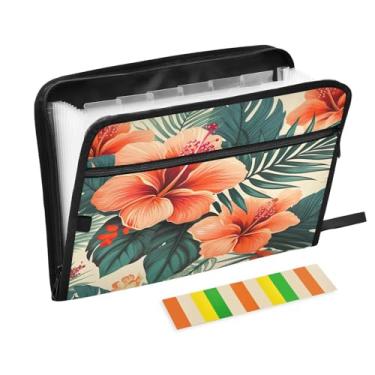 Imagem de Wassud Acordeão de padrão floral vermelho organizador de arquivos de papel A4 pastas de papel organizador de documentos com etiquetas pasta de arquivo expansível 13 bolsos