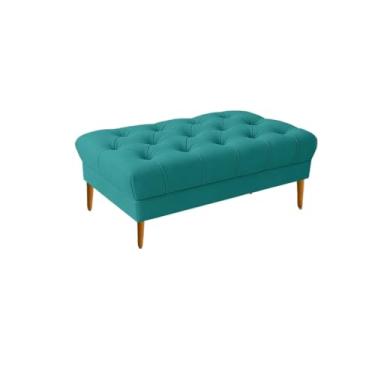 Imagem de Puff Retrô Luiz XV Capitonê Retangular 100 Cm Estofado Decorativo Sala De Estar Suede(Azul Turquesa)