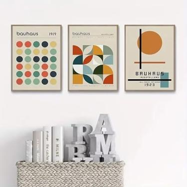 Imagem de 3 peças de pôsteres Bauhaus acima de livros e cartas 20 x 30 cm presente de arte de parede para casa moderna, escritório, sala de estar, decoração de quarto, pôster de tela sem moldura presente de