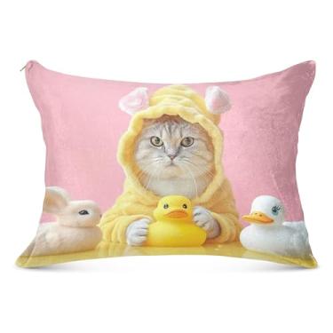 Imagem de Fronha decorativa engraçada gato pato poliéster padrão queen king size fronha para cama de casa sofá, tamanho padrão, 50,8 cm x 66 cm