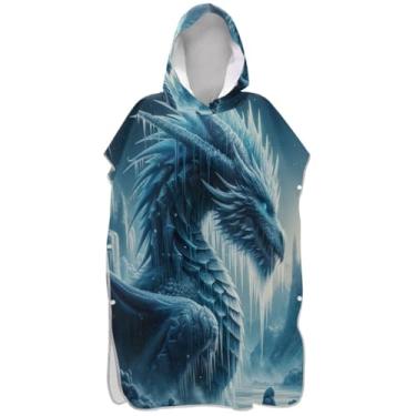 Imagem de Joisal Poncho de surfe plus size trocador de roupão adultos praia banho com capuz toalhas de banho ICY Dragon unissex adulto poncho com capuz