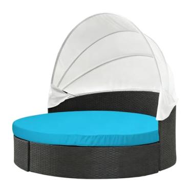 Imagem de Thankyall Capa de almofada para sofá ao ar livre, capa de cama redonda impermeável de 167 cm com elástico, capa de substituição para sofá-cama, almofada redonda para uso externo, apenas capa (azul