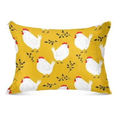 Imagem de Capas de travesseiro brancas de desenho animado galinhas amarelas grandes decorativas flanela longa King Queen tamanho padrão capas de travesseiro de cama fofas, tamanho do corpo, 53 cm x 137 cm
