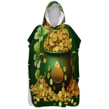 Imagem de Joisal Roupão absorvente para adultos, poncho de surfe, com capuz, toalha de natação, fofo, feliz dia de São Patrício, poncho masculino com capuz