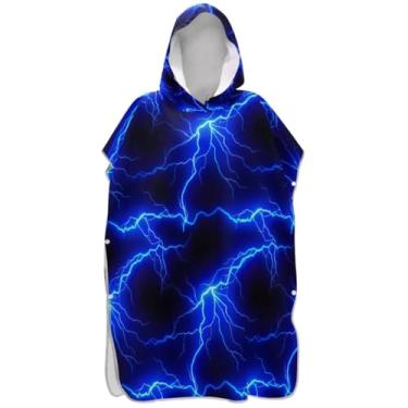 Imagem de Joisal Roupão de mudança de poncho de surfe para toalha de banho com capuz de praia plus size homens mulheres poncho com capuz azul frio preto relâmpago