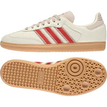 Imagem de adidas Tênis feminino Wonbei/Crewht/Betsca Samba OG W Wonder beigeCream Branco/Better Scarlet 35 EUA, Multi, 5 Wide