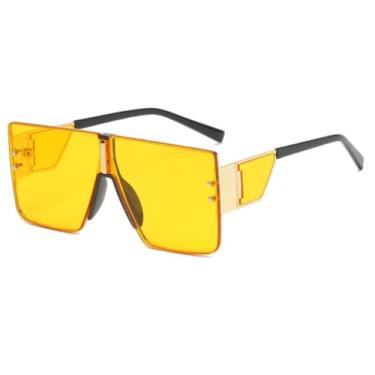 Imagem de HCPIHF Óculos de sol de luxo masculino e feminino, moda vintage, para dirigir, armação grande, com lentes UV400 (amarelo)