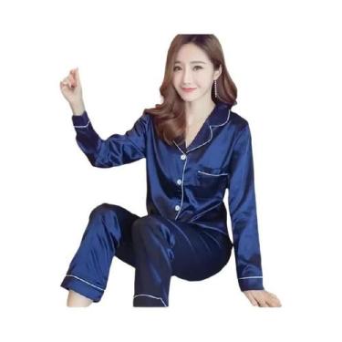 Imagem de Conjunto De Pijamas De Seda plus Size Para Mulheres Outono Inverno Rou