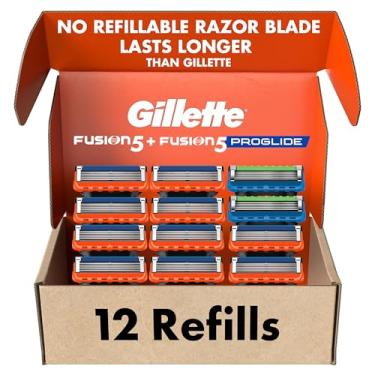 Imagem de Gillette Fusion5 Refil de lâmina de barbear masculina, 10 unidades + refis de lâmina de barbear Fusion5 ProGlide – 2 unidades | Um pacote com 12 recargas