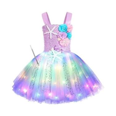 Imagem de Vestido De Festa Infantil Roxo De Sereia Com Luzes LED Tema Marinho Es