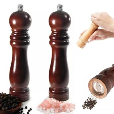 Imagem de KIT 2 Trituradores De Madeira GRANDE 20 CM MOEDOR DE PIMENTA Com Lâmina De Cerâmica Top COZINHA CHURRASQUEIRA MOER SAL TEMPERO CONDIMENTOS (MARROM)