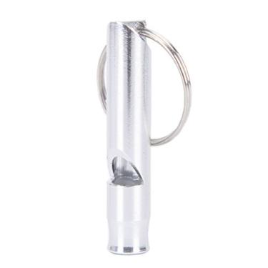 Imagem de Pingente de apito de metal com chaveiro, apito de sobrevivência ao ar livre, som alto, adequado para acampamento, caminhadas, passeios de barco, caça, pesca (prata)