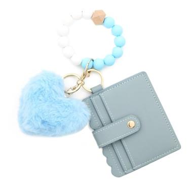 Imagem de IASINN Carteira feminina com chaveiro fofo, carteira feminina com bolso para moedas e porta-cartão de crédito pequena, Azul, ONE SIZE