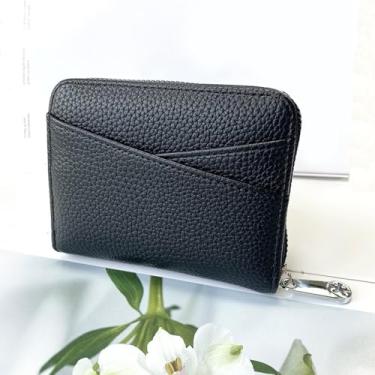 Imagem de Carteira feminina pequena de couro sintético, resistente à água, porta-cartões de crédito com bolso para moedas, Preto, Tendência