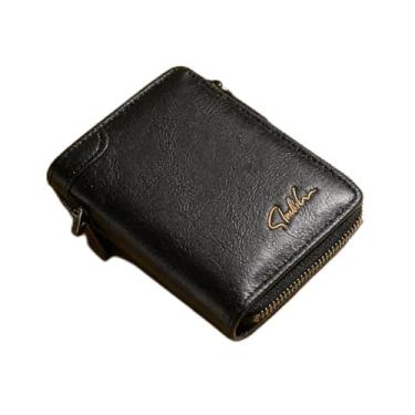 Imagem de Carteira universal moderna preta horizontal com zíper de couro sintético brilhante, design de zíper horizontal preto moderno com couro sintético brilhante e textura macia confortável