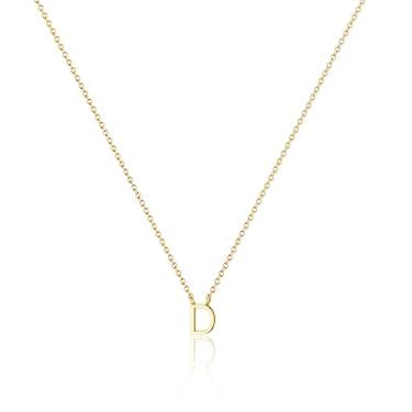 Imagem de Colar feminino com inicial banhado a ouro 14 k delicados colares de letras minúsculas e fofas gargantilha com pingente de inicial simples na moda personalizado nome colares joias presente para meninas adolescentes, Banhado a ouro, Sem Pedra Preciosa